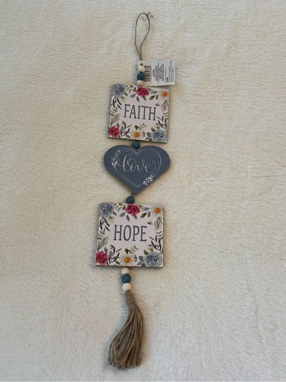 Faith Love Hope Farmhouse Boho Tassel Floral Beaded Wall Decor